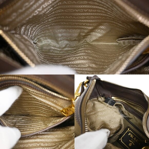 PRADA Logo Jacquard Crossbody Shoulder Bag Canvas Leather Brown - Picture 12 of 13